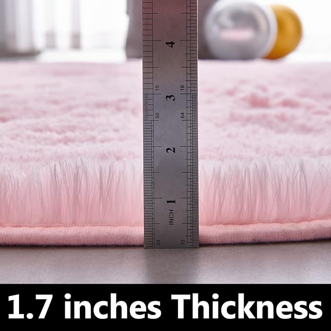 FJZFING Pink Round Rug Ultra-Soft Plush Modern 5x5 Circle Area Rug for Kid's Bedroom, Fluffy Shag Circular Rug for Nursery Room, Non-Slip Home Decor Cute Pink Carpet for Teen's Room