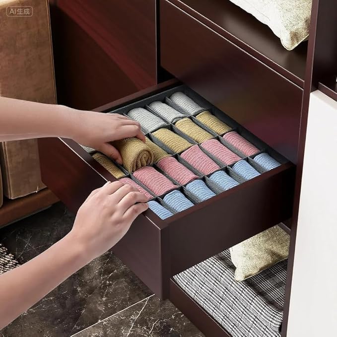 3 Pack Sock and Underwear Drawer Organizer 24 Cell Sock Holders For Closet Organization and Storage Dividers,Foldable(Grey)