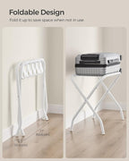 SONGMICS Luggage Rack, Set of 2, Luggage Racks for Guest Room, Suitcase Stand, Steel Frame, Foldable, for Bedroom, Cloud White URLR064W02