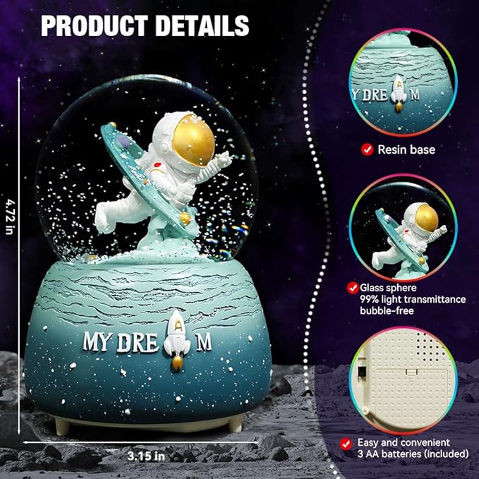 Christmas Snow Globe, Musical Snow Globe with Color Changing Led Lights, Automatic Snow Fall Effect, Christmas Decorations with Music Box Gifts for Girls Kids(A)