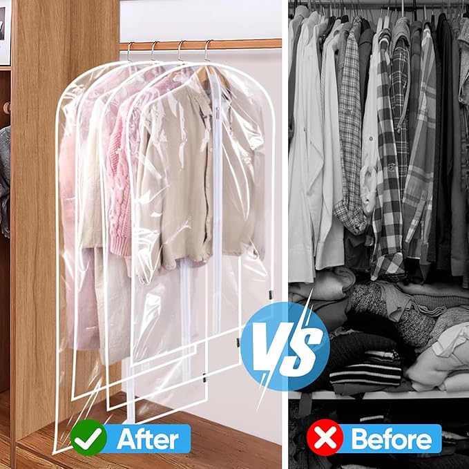 BALEINE 48'' Clear Garment Bags, 12 Packs PEVA Dress Bag for Closet Clothes Dresses Suit Coats Storage (Clear, 12PK)