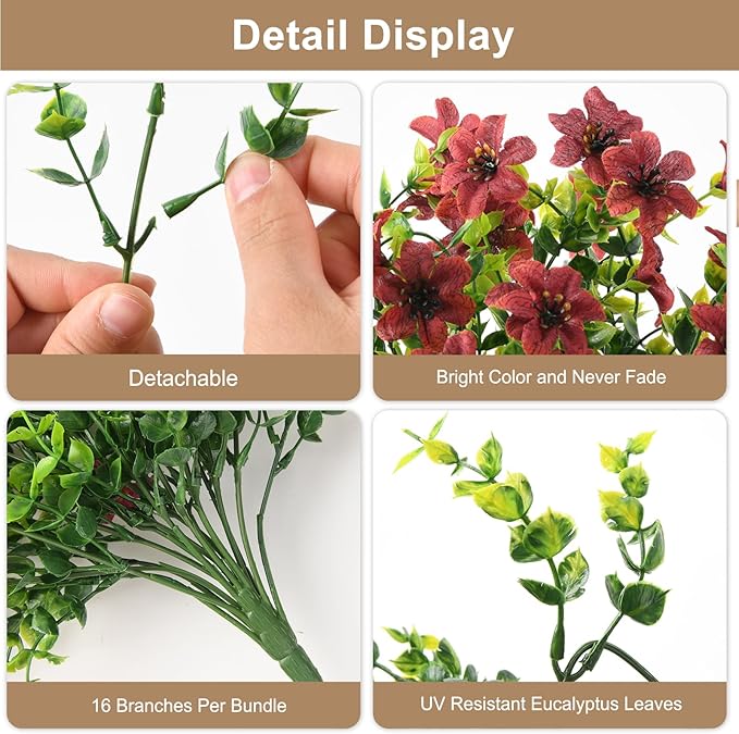 Artificial Hanging Flowers for Outdoors, 2 Pcs Fake Hanging Faux Plants Flowers Spring Summer Decor, UV Resistant Artificial Realistic Flower for Front Door Porch Planter Patio Garden(Brown)