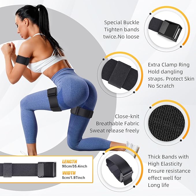Booty Bands, Blood Flow Restriction Bands for Women/Men, Adjustable BFR Training Bands for Glutes & Hip Building, Occlusion Resistance Bands