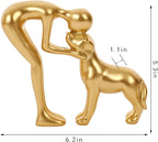 Cute Pet Sculpture Home Decor Man and Dog Statue Decoration for Office、Living Room、Bedroom、Home， Memory Gifts for Dog Lovers (Golden)