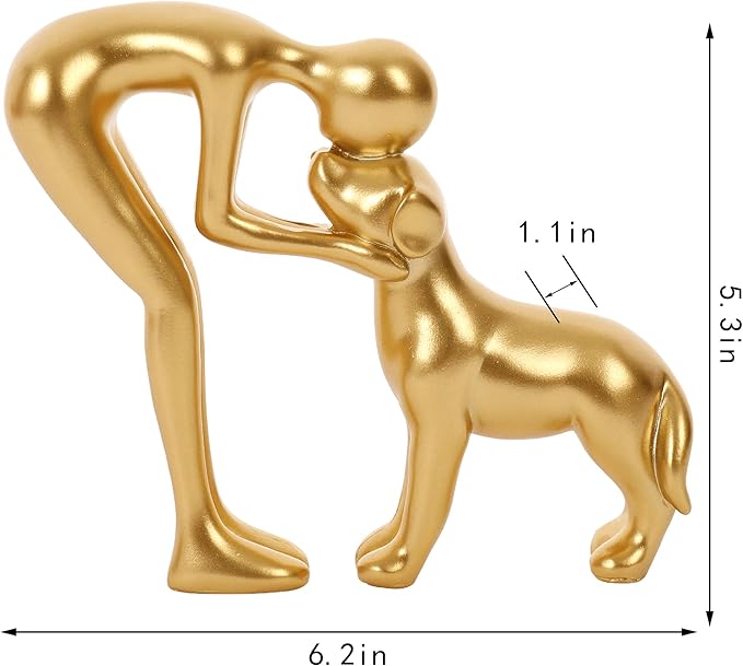 Cute Pet Sculpture Home Decor Man and Dog Statue Decoration for Office、Living Room、Bedroom、Home， Memory Gifts for Dog Lovers (Golden)