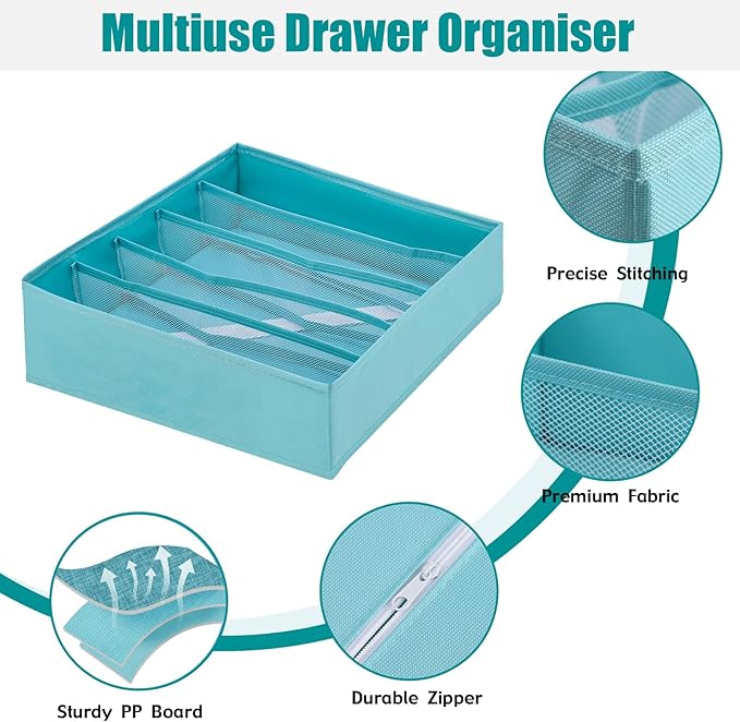 Drawer under Cabinet Clothes Organizer 5 Cell Foldable Storage Cubes Underwear Drawer Organizer Dividers Storage Boxes for Bra, Underwear（Light Green）