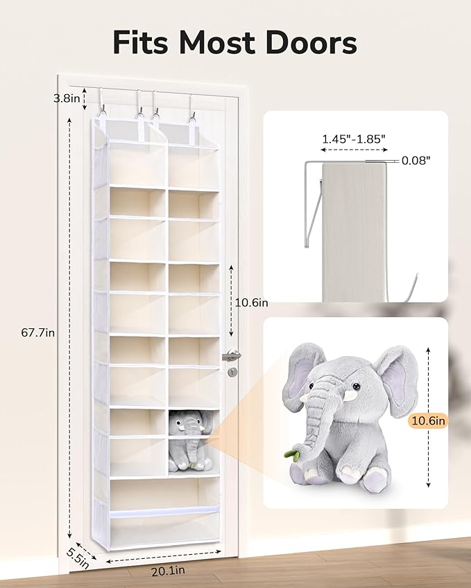 ULG Over the Door Organizer, 6-Tier Hanging Storage with Clear Windows, 19 Pockets for Closet, Pantry, Bathroom & Nursery Doors, Extra Large Storage Space with 4 Hooks