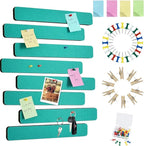 Vuzvuv 8 pcs Bulletin Board Bar Strips with 50 Pushpins & 10 Wooden Clip pins，Self Adhesive Cork Board for Wall，Felt Pin Board for School，Office Decor(Turquoise)