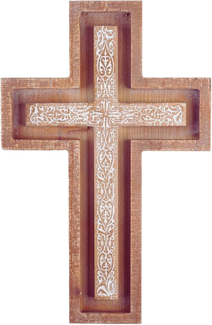 TRENDIN Wall Cross for Home Decor, Rustic Wooden Cross Wall Decor, Decorative Farmhouse Christian Religious Crucifix Art for Living Room Housewarming Gift