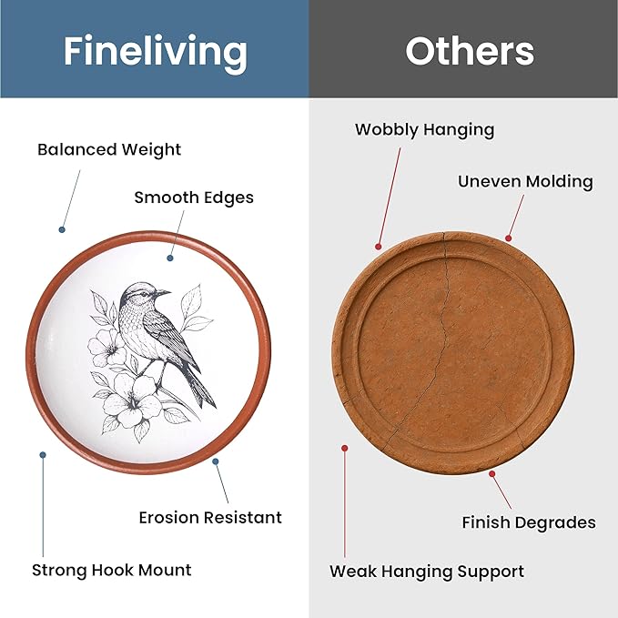 FINE LIVING 8 Inch Hummingbird Wall Art Terracotta Plates Set of 2, Decorative Plates for Hanging, Ceramic Clay Wall Decor for Boho Rustic Farmhouse Living Room, Kitchen & Bedroom
