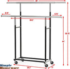 Simple Houseware Standard Double Rod Garment Rack, Black