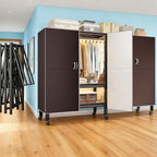 Heavy Duty Portable Closet with Cover Magnetic Doors, Metal Rolling Clothes Rack Heavy Duty 1500LBS, Foldable Clothing Rack, Garment Racks for Bedroom/LivingRoom/Rental (KT Coffee, 66.14in)
