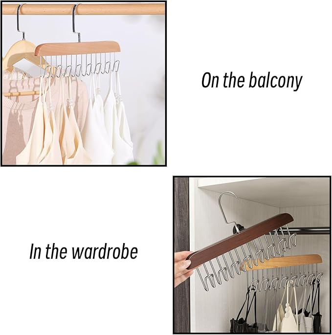 Belt Hanger 4Pcs Belt Hanger with 32 Hooks Bra Hangers for Closet,Space-Saving Wooden Closet Hanger Organizer for Ties, Scarves, Bras,Tank, Tops (2Wood Color 2White)