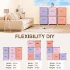 6 Cube Storage Organizer with Shelf Back to School Boxes 11 Inch Toy Storage Bins Closet Organizers Drawers Fabric Dresser for Playroom Books Bedroom Dorm Kitchen (Pink,Purple,Orange)