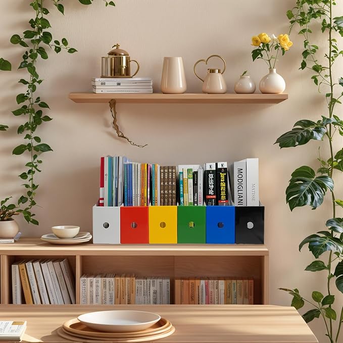 Limitliho 24 Pack Cardboard Magazine File Holder for Desktop ，Blue Book Bins for Classroom Library, Office or Home, Vertical Paper Boxes for Storage with Label(10.6" H x 10.2" L x 3.5" W in)