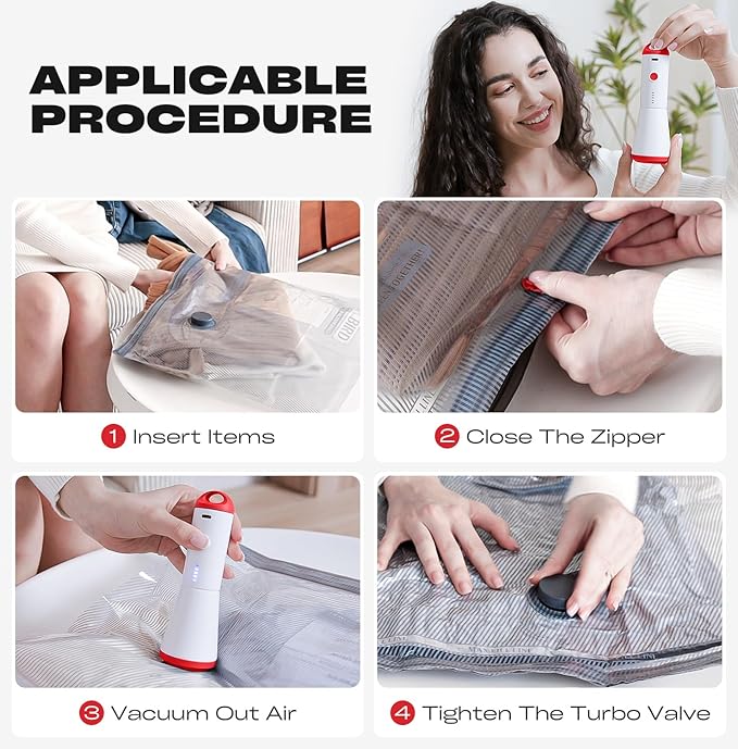 Travel Vacuum Storage Bags with Rechargeable USB Pump, 18 Pack Carry-On Size Compression Packing Bags for Luggage and Suitcase, Space Saver for Clothes and Clothing Travel