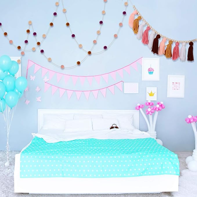 Syhood 3 Pcs Boho Tassel Garland Wall Hanging Decor 1 Boho Tassel Garland with Wood Beads and 2 Western Colorful Pom Pom Ball for Classroom Party Wedding Baby Shower Home Decorations(Soft Colors)