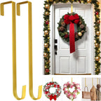 12" Metal Wreath Hanger for Front Door Non-Scratch, 2 Pack Gold Wreath Hanger Heavy Duty, Over-the-Door Hooks for Hanging Welcome Sign, Wreath Holder for Easter, Halloween, Fall, Christmas Decorations