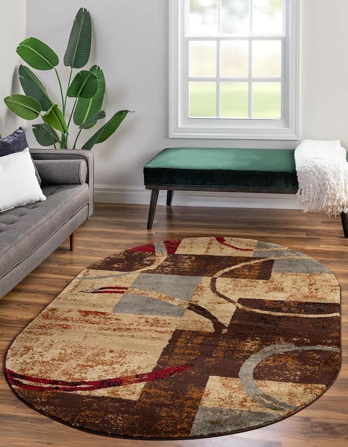 Unique Loom Barista Collection Area Rug - Kouillou (7' 10" x 10' Oval, Multi/Brown)