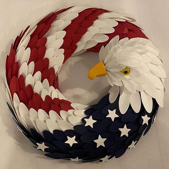 250th Anniversary Patriotic Wreath, 4th of July Wreath for Front Door, Patriotic Wreath Handmade Eagle Wreaths, Memorial Day Home Decoration for Indoor and Outdoor (A)