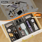 32 PCS Clear Plastic Drawer Organizer Set, 4-Size vanity organizer Trays and Storage Bins for Makeup, Jewelry and Gadgets in Bedroom, Bathroom and Office, Clear Black