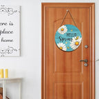 Spring Summer Daisy Flower Sign for Front Door Hello Spring Wall Hanging Sign 12"x12" Welcome Butterfly Wood Door Hanger Farmhouse Rustic Blue Floral Wreath Sign for Home Outdoor Outside Porch Decor