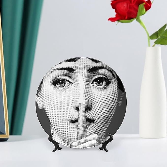 Lina Cavalieri Plate, Wall Decorative Plate, Mysterious Face Plate Wall Hanging Decoration,Including Bracket And Special Spring HooK,style-7,7inch