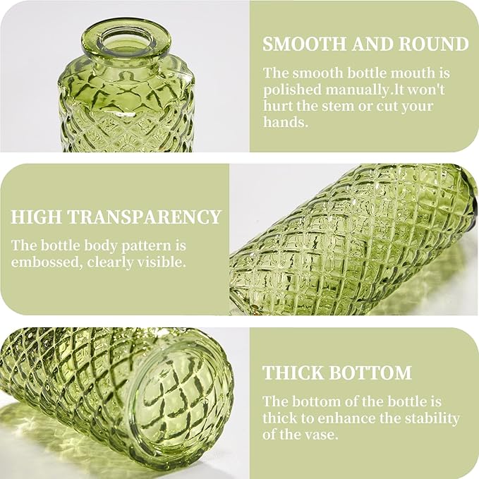 24PCS Mini Bud Vases As Wedding Centerpieces for Tables,Clear Bud Vases for Flowers,Small Flower Vases Suitable for Birthday Party,Anniversary,Wedding Reception,Baby Shower (Green, 24PCS)