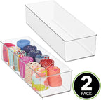 mDesign Plastic Drawer Organizer Box, Long Storage Organizer Bin Container; For Closets, Bedrooms, Use for Leggings, Socks, Ties, Jewelry, Accessories - Lumiere Collection - 2 Pack - Clear