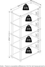 Furinno TURN-N-TUBE Storage Shelves, 5-Tier Book Shelf, Corner Shelf, Toolless Open Shelves, for Organization and Storage, Living Room, Garage, Home Office, Columbia Walnut