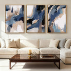 Extra Large Blue Neutral Wall Art Modern Abstract Wall Painting Framed Blue Artwork Abstract Blue Wall Decor Modern Abstract Art Prints Neutral Abstract Paintings for Living Room Bedroom Office 24x36 Inch Set of 3