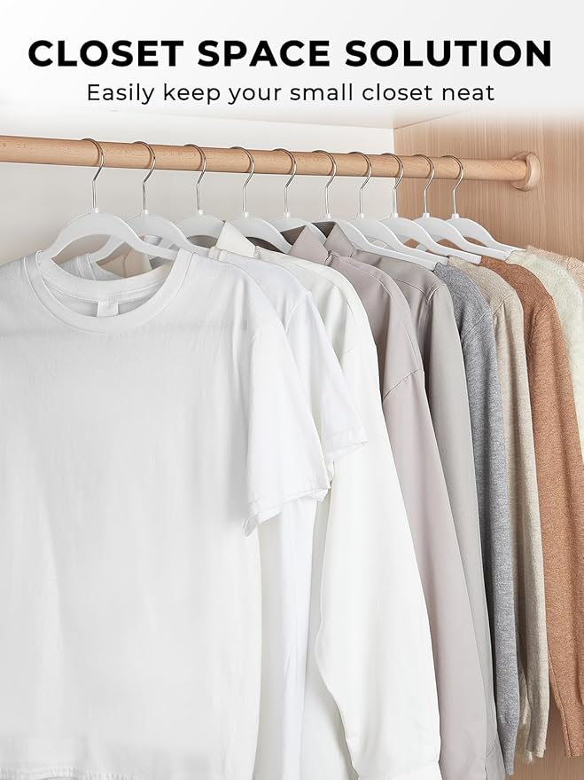 SMARTOR 100 Pack Non-Velvet Plastic Hangers for Clothes - Heavy Duty Coat Hanger - Space-Saving Clothes Hanger with Chrome Swivel Hook, Durable Non-Flocked - White