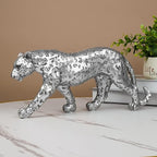 Cheetah Statue Home Decor Leopard Sculpture Resin Sitting Cheetah Figurine Desktop Table Top Ornament Decoration for Home Office-Gold Or Silver (Walking-Silver)