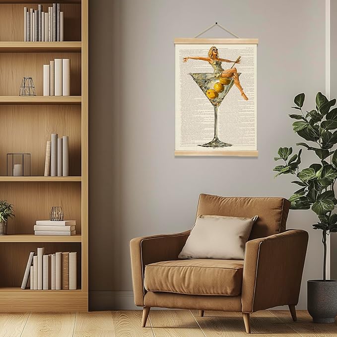 Martini Girl Wall Art, Vintage Glam Cocktail Poster, Retro Fashion Woman in Martini Glass Canvas Print, Chic Bar Lounge Wall Decor for Dining Room Kitchen or Home Office,Holiday Gift for Women 14x18.5 Inch (Begei-Woman01)