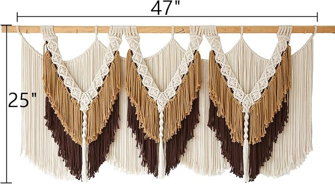 IOWER Macrame Wall Hanging Boho Wall Hanging Brown Dorm Wall Decor Craftsmanship Handmade Tassel Knotting Boho Fiber Art Home Room Decor 47" W x 25" L