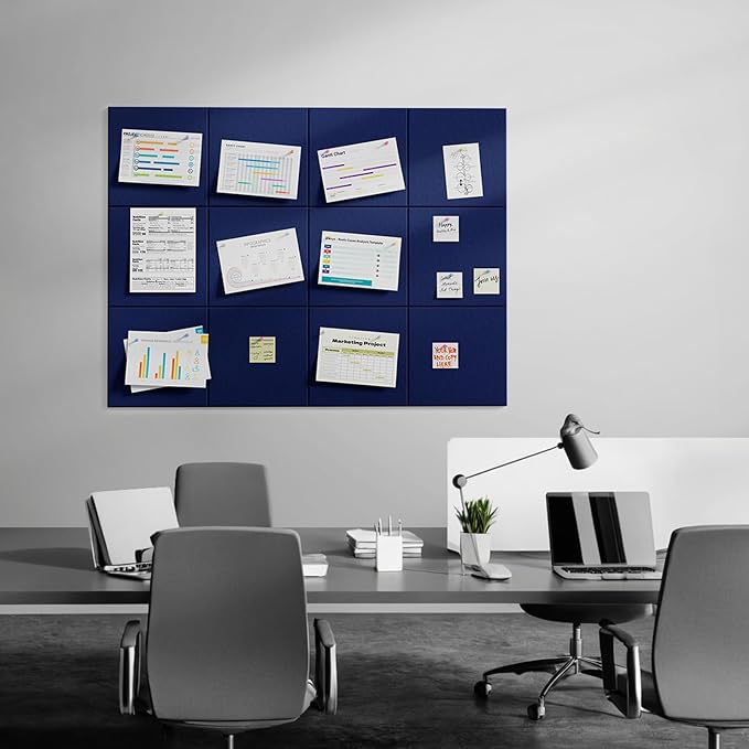 MaxGear Large Cork Board for Wall 36" x 24", Dark Blue Bulletin Board, 6 Pack Felt Wall Tiles with Pushpins, Cork Boards for Office Pin Board Tack Board Cork Boards
