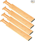 Bamboo Drawer Dividers Set of 4, Adjustable Drawer Organizers for Kitchen, Bedroom, Bathroom, Dresser & Office (13"-17")