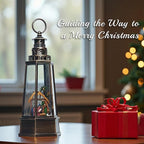 13.5'' Christmas Nativity Snow Globe, Retro Lighthouse Style Musical Lighted Water Lantern, Decoration with Swirling Glitter, USB Powered and Battery Operated, Xmas Home Décor Gift