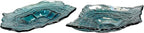 Things2Die4 Decorative Plates Set of 2 Oyster Shaped Blue Glass Plates with Iridescent Finish for Coastal Tabletop Decor in Dining Room Entryway or Living Room, 13 X 10 X 2 Inches