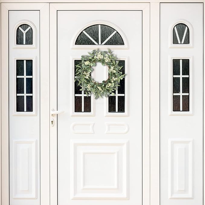 Pinkpum 20'' Eucalyptus Wreath for Front Door, Porch, Window - Green Decor for Home, Farmhouse - Spring, Summer, Fall, All Seasons Fluffy Version