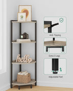 Hzuaneri Corner Shelf Stand, Corner Bookshelf, Storage Standing Shelf Unit with Metal Frame, Plant Stand, Bookcase for Living Room, Home Office, Bedroom, 4-Tier Greige CS05805B