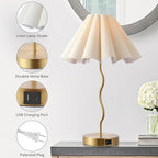 EOEYYOYB Pleated Table Lamp, Table Lamp for Bedroom, Bedside Lamps for Nightstand with Linen Lampshade, Modern Lamp for Bedroom Home Office Decor