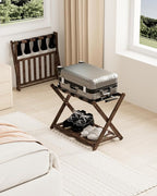 Luggage Racks, Folding Suitcase Stand with Storage Shelf, Bamboo Suitcase Rackwith Unique Magnetic Locking, 2 Pack Assembled Luggage Rack, Luggage Holders Stand for Guest Room, Bedroom, Hotel