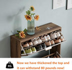 Shoe Cabinet Storage,Modern Freestanding Organizer with 2 Flip Drawers,Narrow Shoe Rack Cabinet for Entryway,Walnut