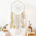 LOMOHOO Large Dream Catcher Handmade Feather Dreamcatcher, Traditional Dream Catchers with Woven Tassels Boho Wall Hanging for Girl Kids Bedroom Baby Room Home Decor Craft Ornament Gift (Champagne)