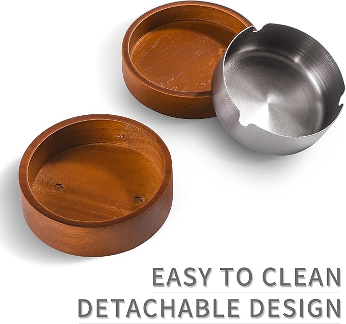 Wooden Ashtray with Lid for Smokers Stainless Steel Liner Ash Tray Windproof Durable Easy to Clean Cool Ashtrays for Indoor or Outdoor Use, Patio, Office & Home (Red)
