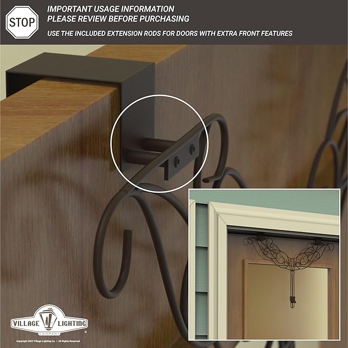 [Front Door WREATH HANGER] - Colonial Design | ADJUSTABLE Hook Length for Tall and Small Doors | PADDING to Prevent Damage like Scratch and Dents | Heavy Duty Cast Iron Metal Hangar - (Brown)