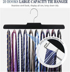 Tie Rack Hanger for Closet Fitnice Upgraded Non Slip Tie Holder Organizer Space Saving with 20 Foldable Hooks Wooden Belt Hanger for Tank Tops Bras Cami Scarves,Black