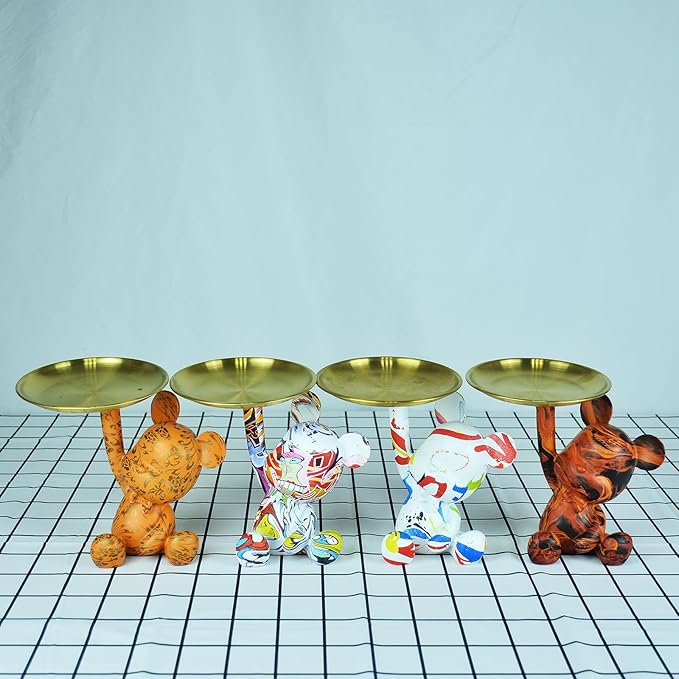 Key Holder Bowl Tray for Office Desk, Decorative Animal Bear Sculpture Home Decor Statue, Storage Tray for Entryway Table (Graffiti)