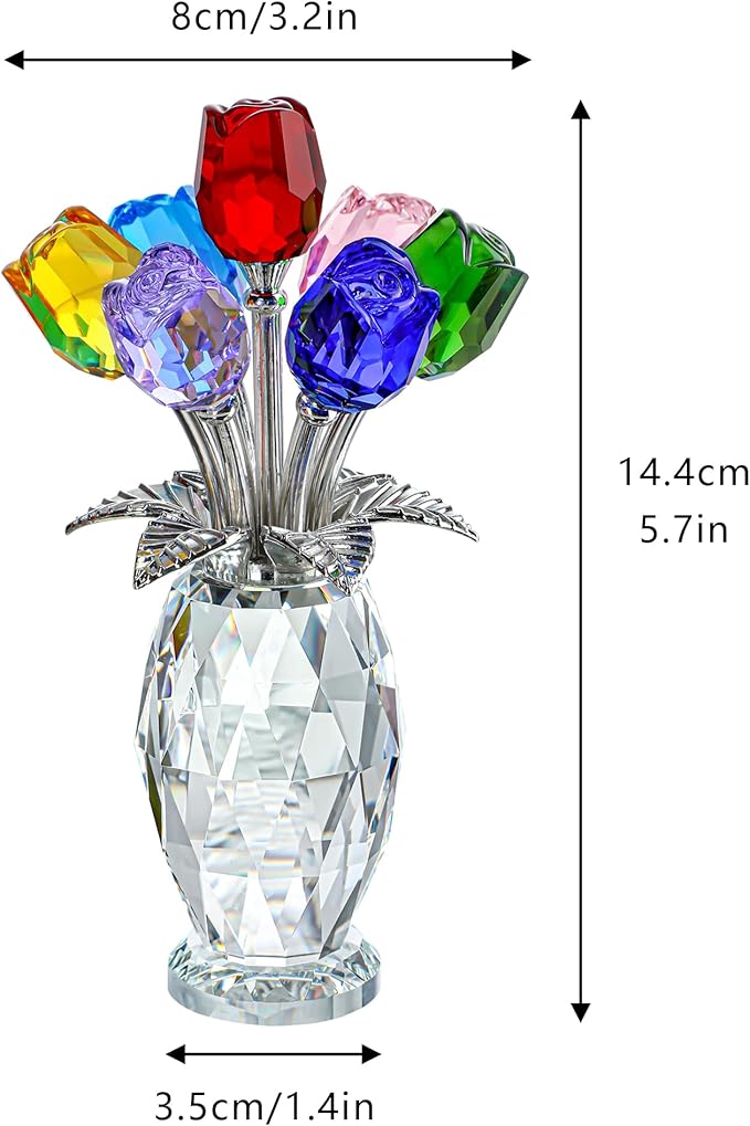 H&D HYALINE & DORA Colorful Crystal Rose Figurine - Rose Flower Gifts for Women - Wedding Party Collectible Figurines - Gift Box Included